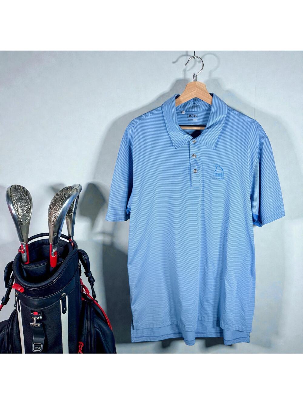 Adidas Climacool Men's Large Blue Striped Tiburon Golf Club Naples S/S Polo